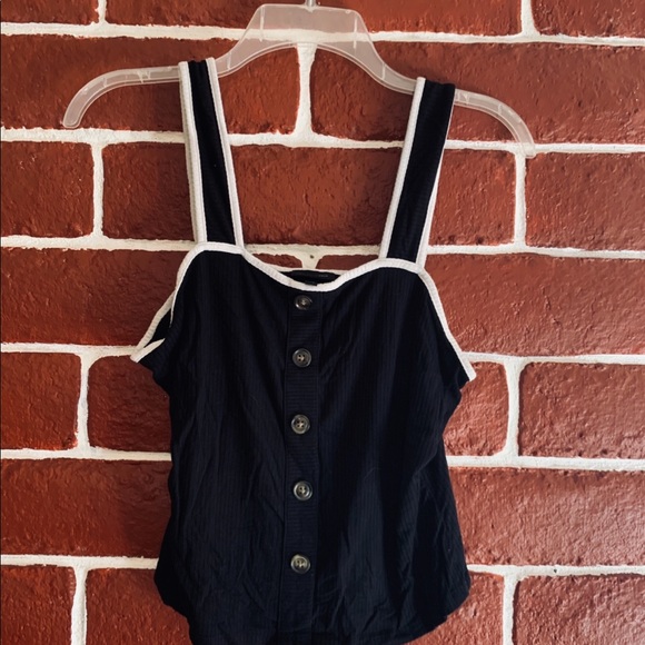 Black White Detail Tank Sleeve Top - Picture 1 of 3